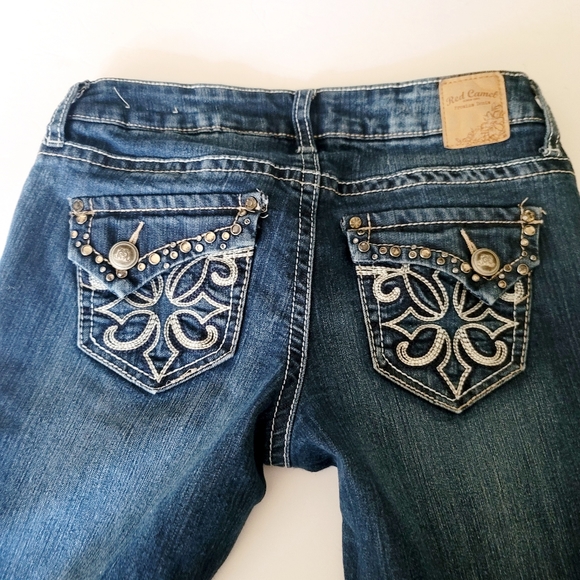 Red Camel skinny jeans size 7 juniors stretch embellished bling 30.5" inseam - Picture 1 of 11